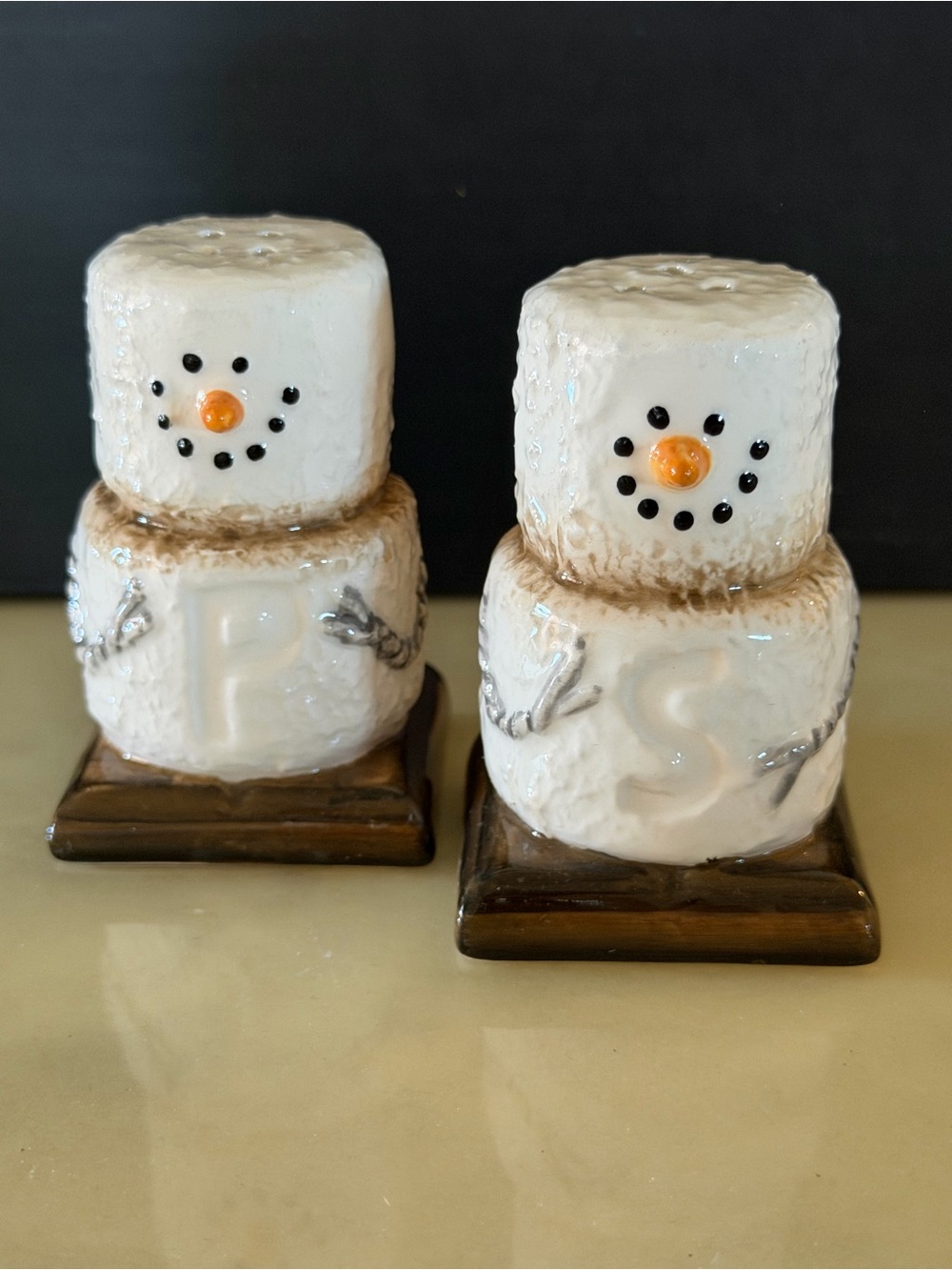Festive Snowman Salt & Pepper Shaker Set - White and Brown